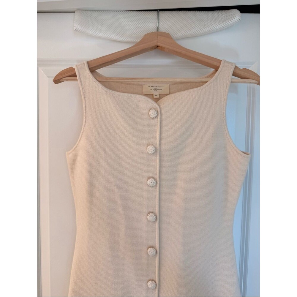 NWOT Sezane Classic Cream Button-Front Sleeveless Knit Cotton CHARLIE Dress - Picture 5 of 11